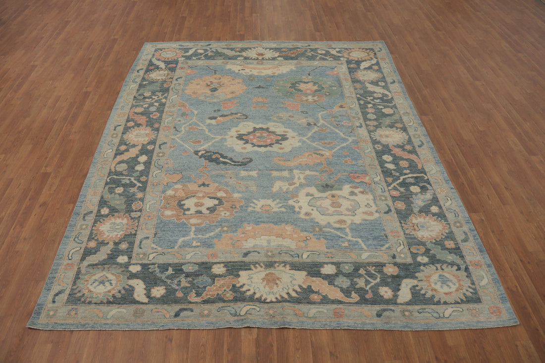 Vegetable Dye Blue Oushak Turkish Area Rug 8x10