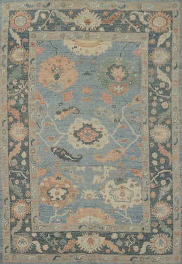 Vegetable Dye Blue Oushak Turkish Area Rug 8x10