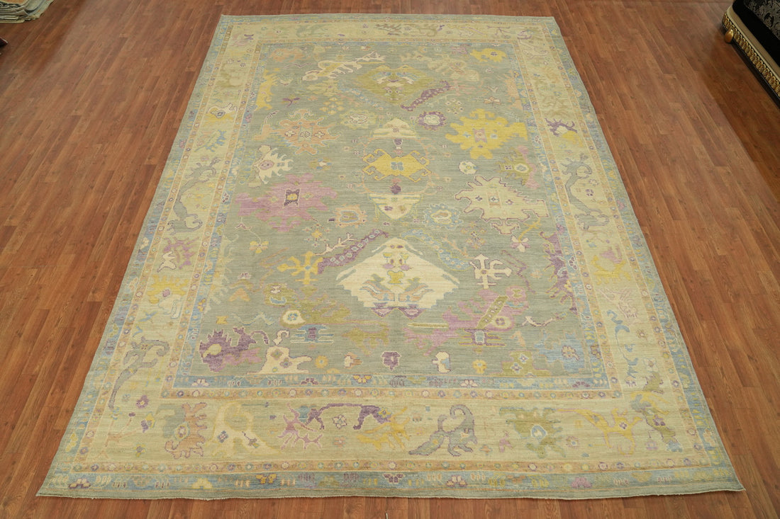 Vegetable Dye Wool Oushak Turkish Area Rug 9x12