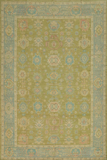 Vegetable Dye Green Oushak Turkish Large Rug 10x14