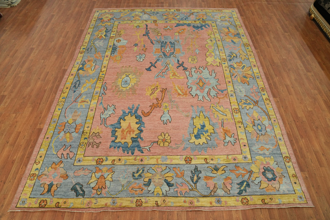 Vegetable Dye Pink Oushak Turkish Area Rug 9x12