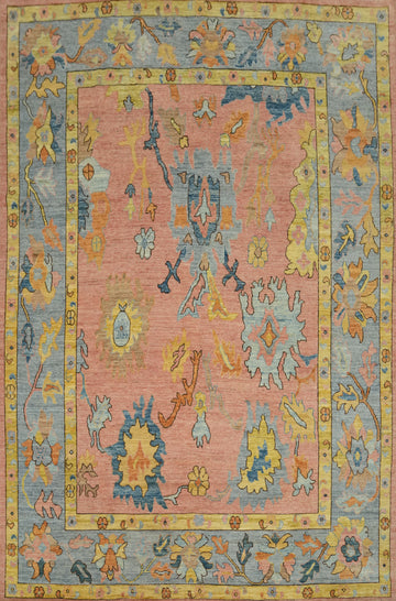 Vegetable Dye Pink Oushak Turkish Area Rug 9x12