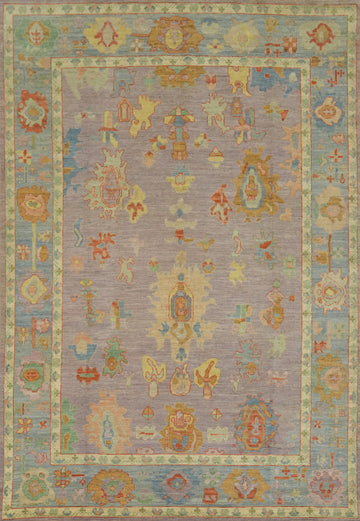 Purple Wool Floral Oushak Vegetable Dye Area Rug 9x12