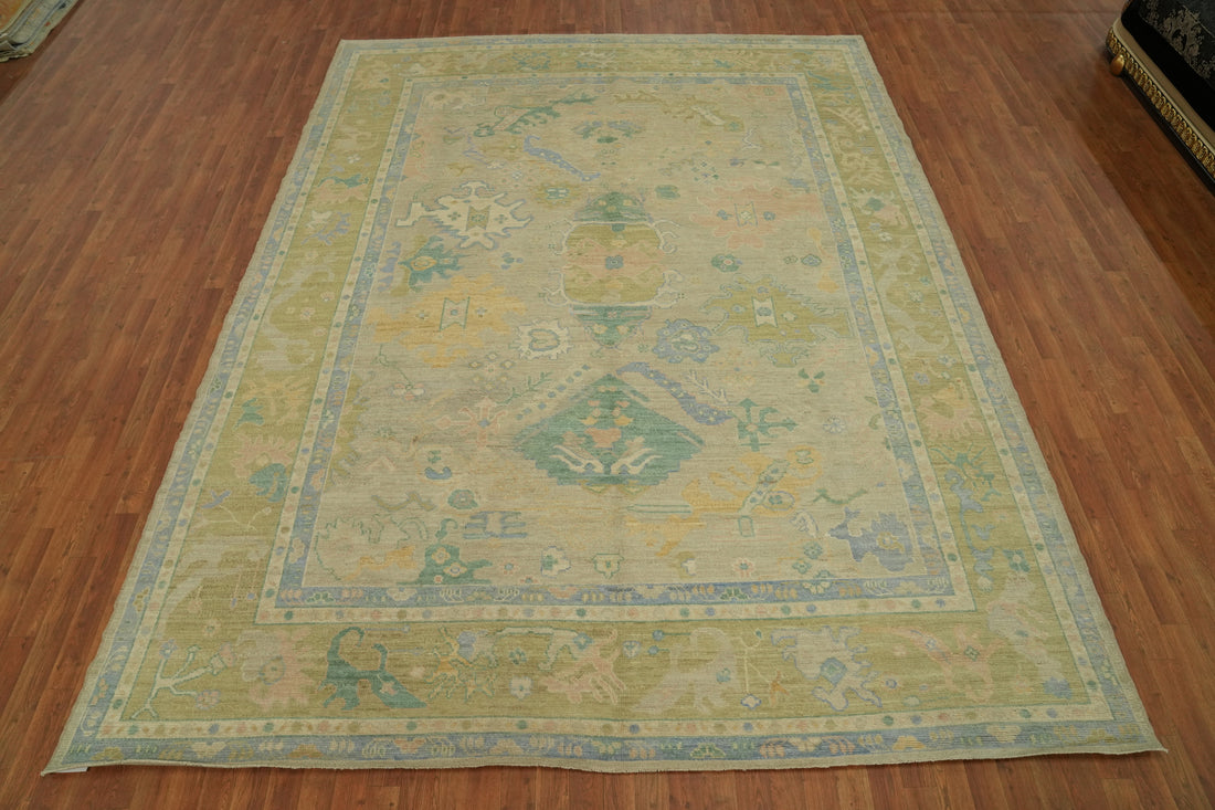 Vegetable Dye Wool Oushak Turkish Area Rug 9x12