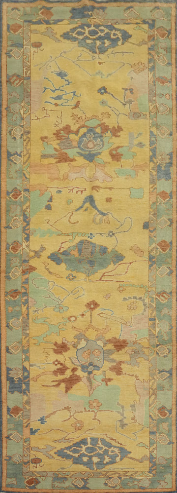 Handmade Gold Oushak Vegetable Dye Runner Rug 4x12