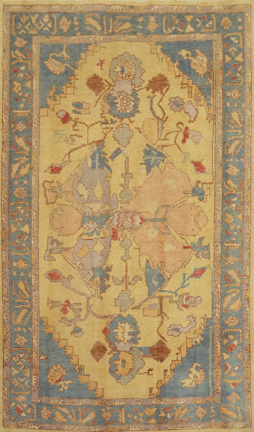 Vegetable Dye Yellow Oushak Turkish Rug 4x7