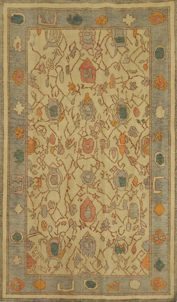 Vegetable Dye Wool Oushak Turkish Rug 4x7
