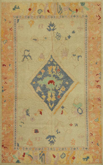 Vegetable Dye Wool Oushak Turkish Rug 3x5