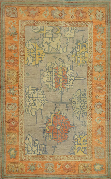 Vegetable Dye Wool Oushak Turkish Rug 3x5