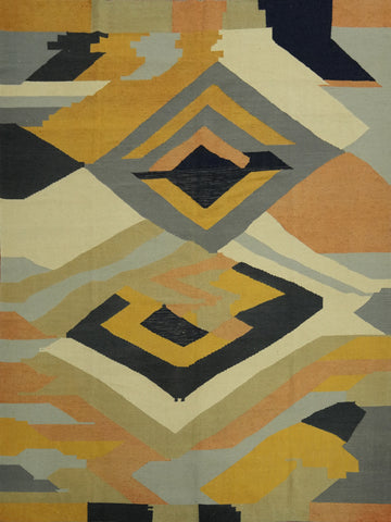 Vegetable Dye Wool Kilim Modern Large Rug 10x12