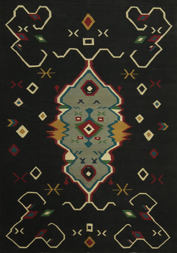 Black Geometric Kilim Oriental Area Rug 10x13