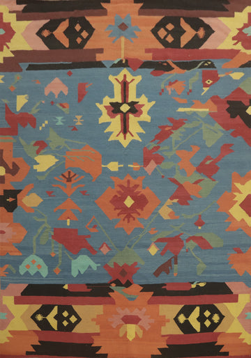 Blue Geometric Kilim Oriental Area Rug 8x10