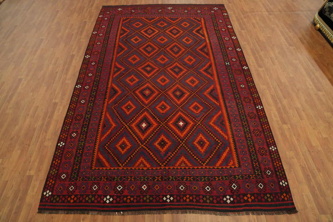 Trellis Wool Kilim Vegetable Dye Area Rug 8x13
