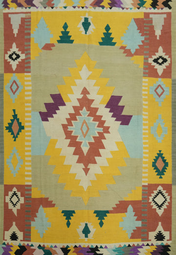 Geometric Kilim Vegetable Dye Area Rug 8x10