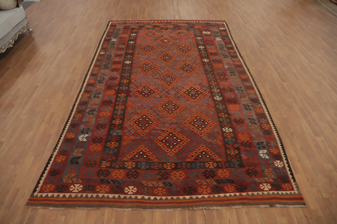 Geometric Kilim Vegetable Dye Area Rug 8x13