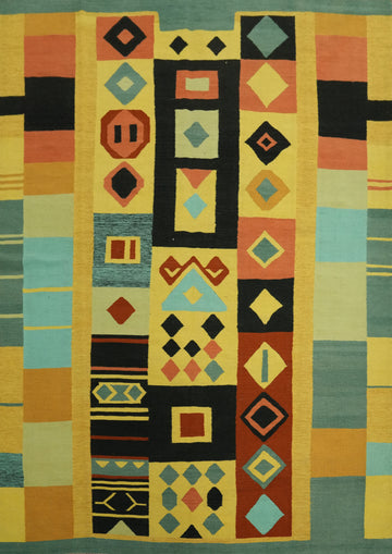 Geometric Wool Yellow Kilim Oriental Area Rug 8x10