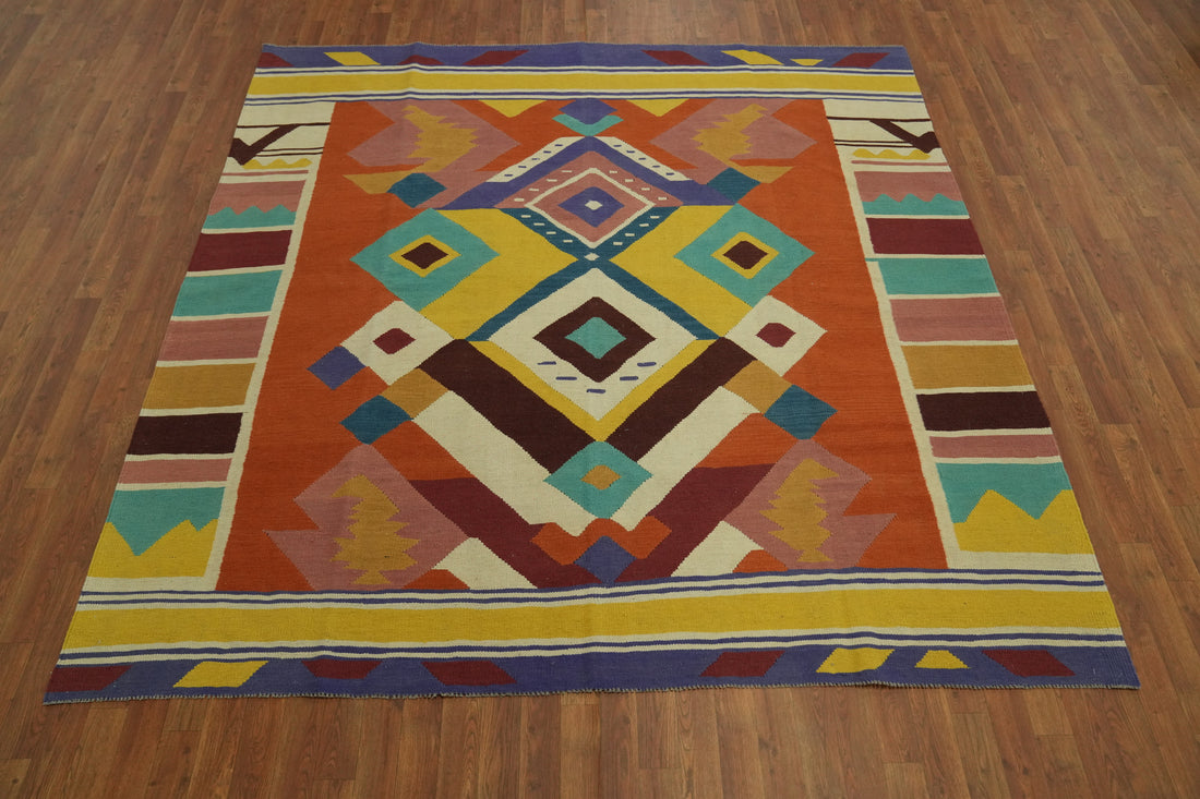 Tribal Geometric Kilim Square Area Rug 8x8