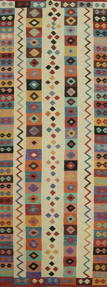 Geometric Wool Kilim Oriental Runner Rug 4x13