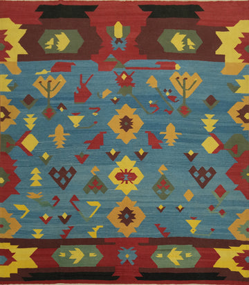 Vegetable Dye Blue Kilim Square Area Rug 10x10