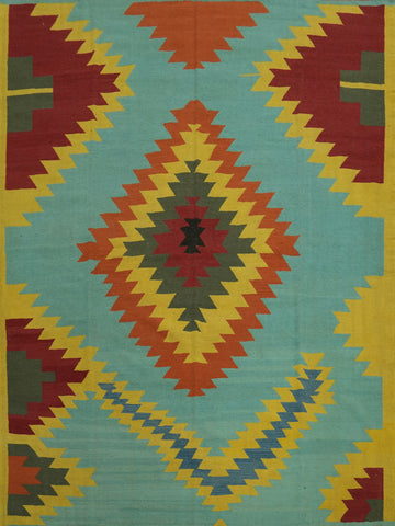 Light Blue Geometric Kilim Oriental Area Rug 8x10