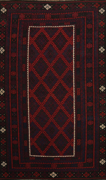 Trellis Wool Red Kilim Vegetable Dye Area Rug 8x14