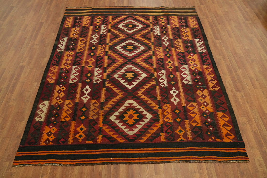 Geometric Kilim Vegetable Dye Area Rug 7x9