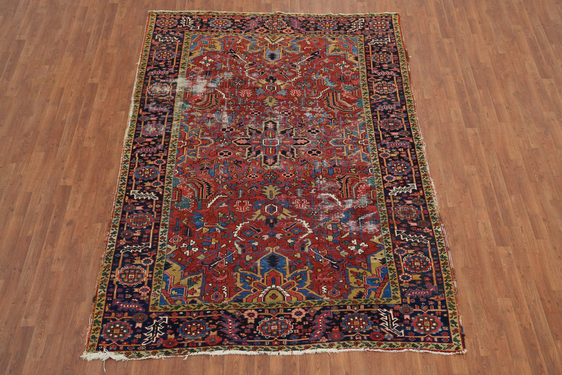 Pre-1900 Vegetable Dye Heriz Serapi Persian Area Rug 7x10