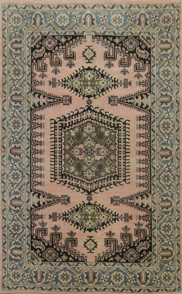 Pink Geometric Viss Indian Area Rug 6x9