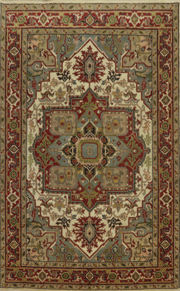 Geometric Wool Heriz Serapi Indian Area Rug 6x9