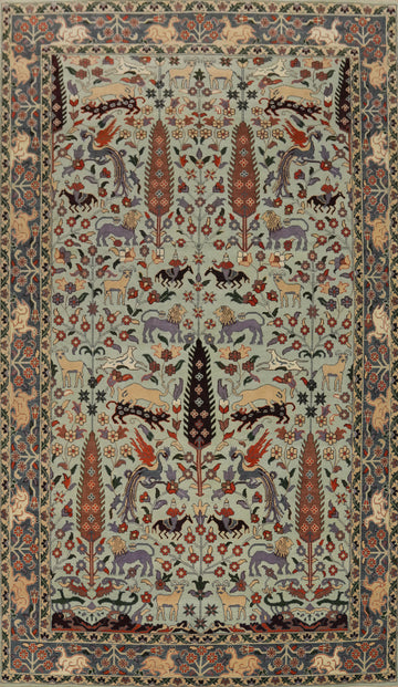 Hunting Design Aqua Ziegler Indian Large Rug 12x20