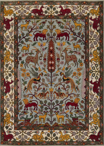Hunting Design Blue Ziegler Indian Area Rug 9x12