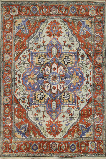 Geometric Wool Heriz Serapi Indian Area Rug 9x12