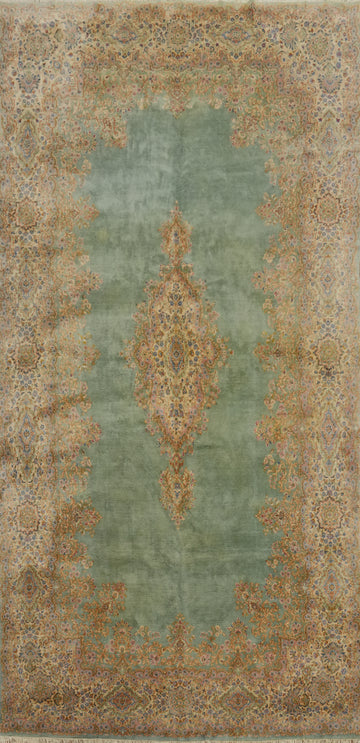 Vegetable Dye Green Kerman Persian Large Rug 11x21
