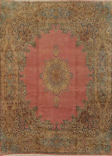 Vegetable Dye Pink Floral Kerman Persian Large Rug 11x12