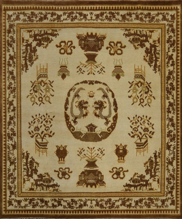 Handmade Wool Art Deco Square Area Rug 8x8
