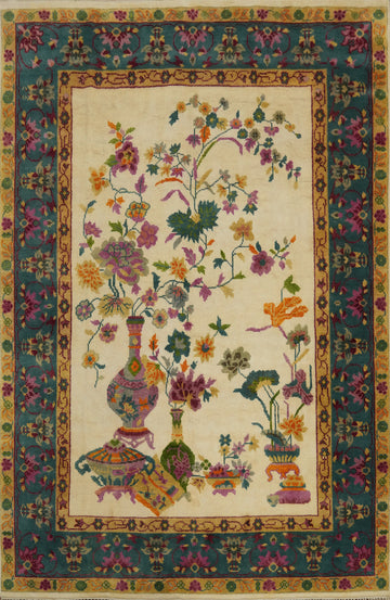 Pictorial Floral Art Deco Indian Area Rug 8x10