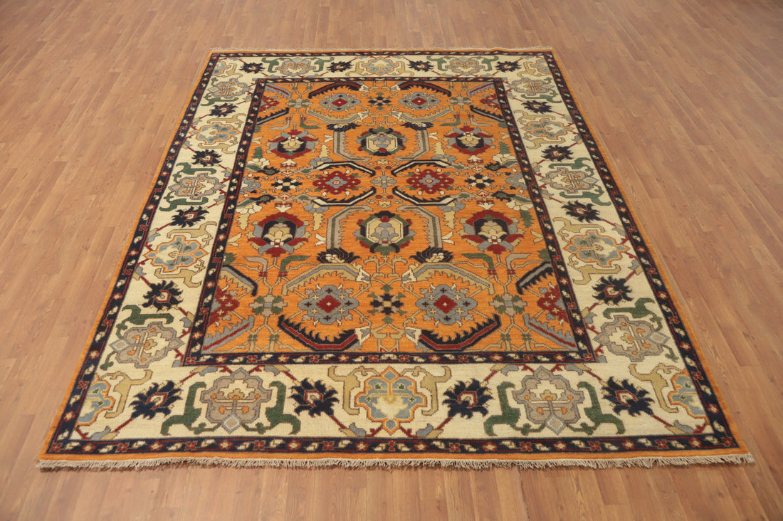 Orange Wool Oushak Living Room Area Rug 8x10