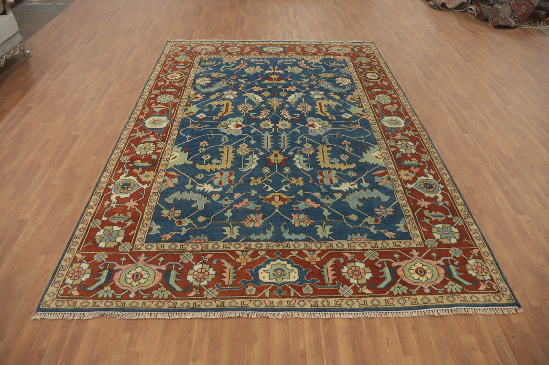 Handmade Blue Floral Oushak Large Area Rug 9x12