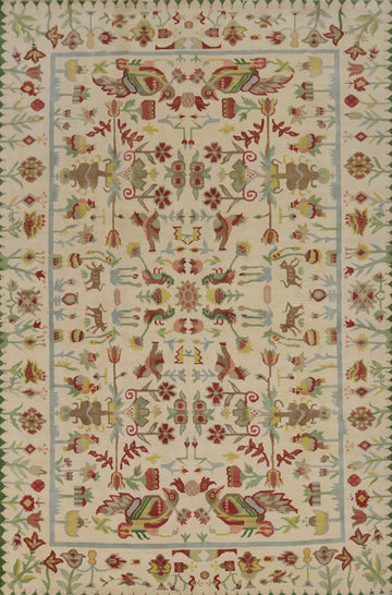 Animals Design Aubusson Vegetable Dye Area Rug 9x12