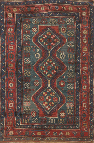 Pre-1900 Antique Kazak Vegetable Dye Rug 5x7