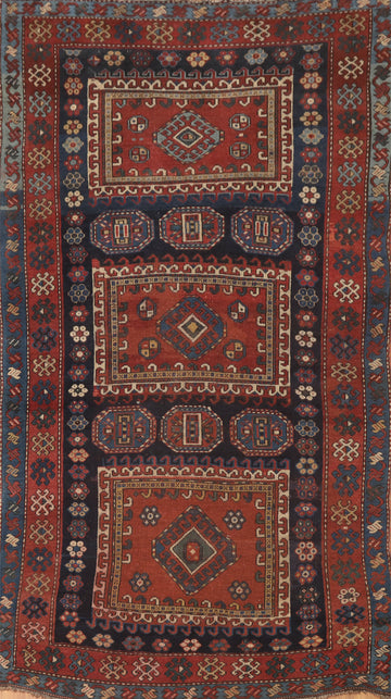 Pre-1900 Antique Kazak Vegetable Dye Area Rug 5x9