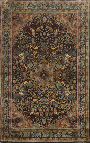 Hunting Design Hereke Vegetable Dye Rug 5x7