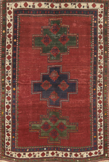 Pre-1900 Antique Kazak Vegetable Dye Rug 5x7