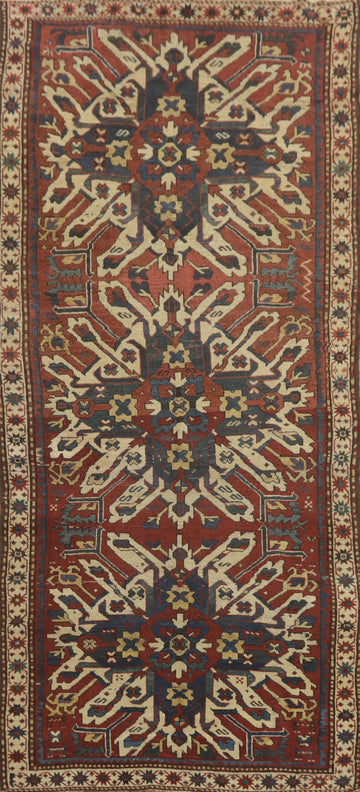 Pre-1900 Antique Kazak Vegetable Dye Runner Rug 4x10