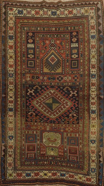 Pre-1900 Antique Kazak Vegetable Dye Rug 3x5