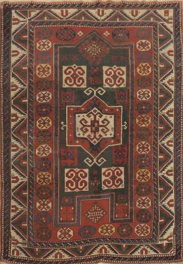 Pre-1900 Antique Kazak Vegetable Dye Rug 5x6