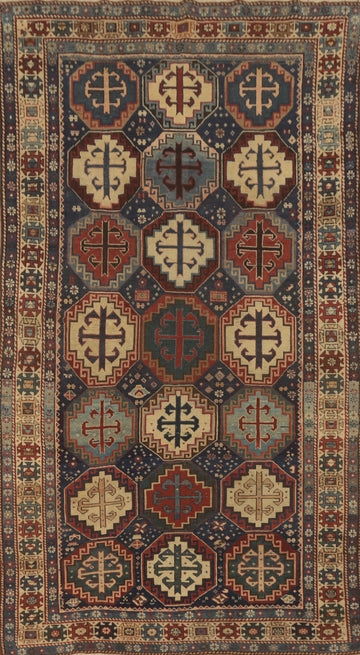 Pre-1900 Antique Kazak Vegetable Dye Rug 4x7