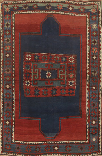 Pre-1900 Antique Kazak Vegetable Dye Rug 5x7