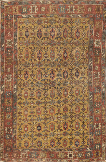 Pre-1900 Antique Kazak Vegetable Dye Rug 4x5