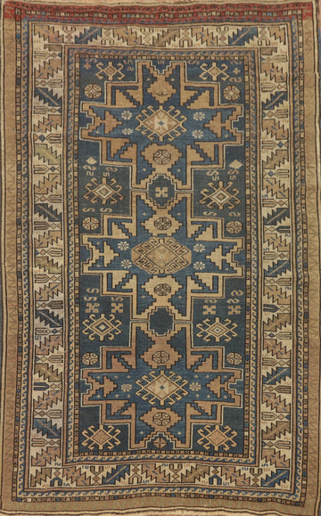 Pre-1900 Antique Kazak Vegetable Dye Rug 4x5
